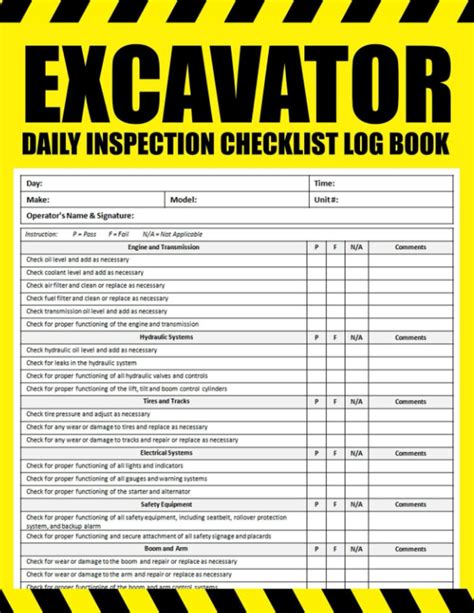 mini excavator checklist|excavator daily check sheet.